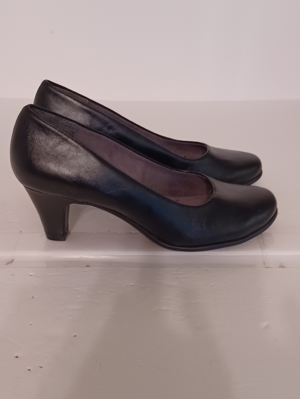 NWOT Womens A2 Heelrest AEROSOLES Classic Black Leather Mid-Heel Pumps Size 7.5M - Picture 3 of 6